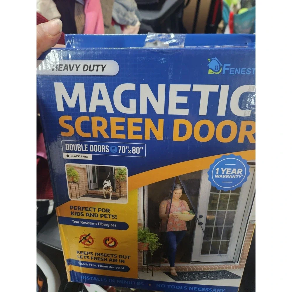 Fenestrelle 70inx80in black Trim Magnetic Tear-Resistant Fiberglass Screen Door